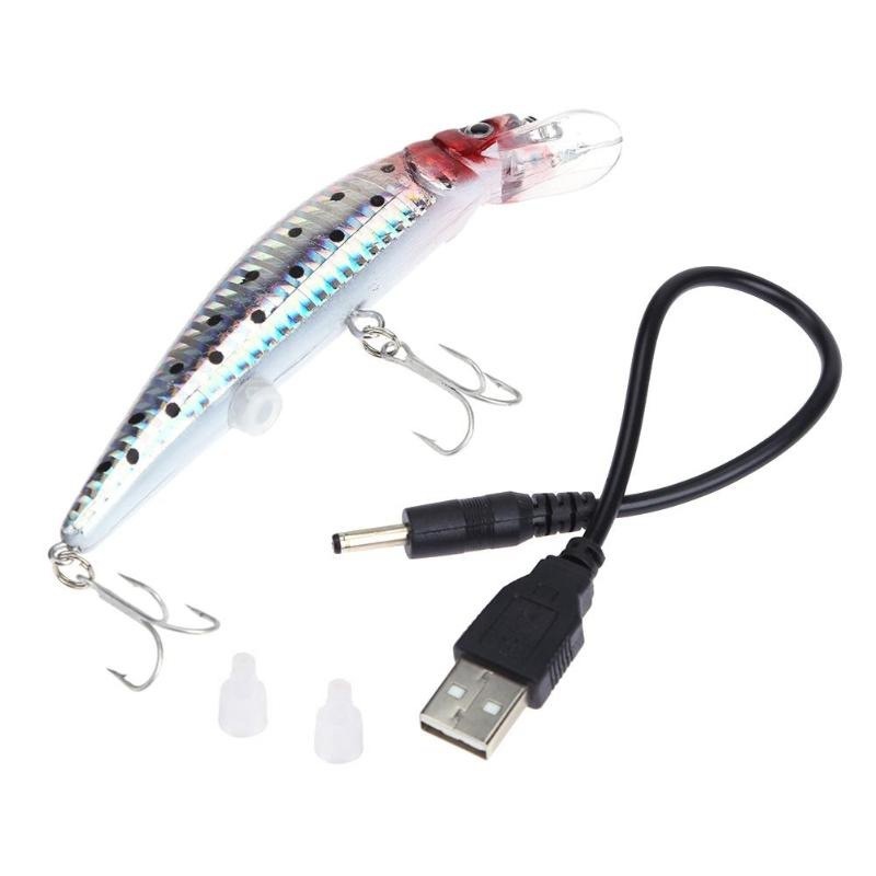 Hot sale 120mm 15g Electric vibration Hard Minnow Lure USB Rechargeable Fishing Twitching Lures with LED Light