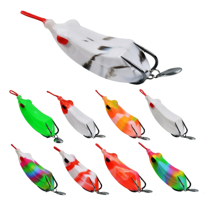 Floating topwater Silicone Bait 70mm 17g Soft Fishing Frog Lures BKK Double Hook with spoon