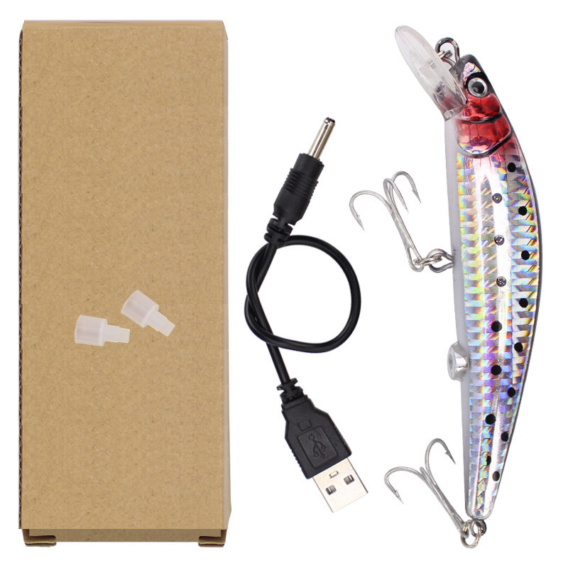 Hot sale 120mm 15g Electric vibration Hard Minnow Lure USB Rechargeable Fishing Twitching Lures with LED Light