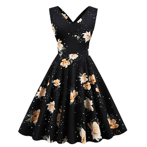 1950s 60s Women Vintage Dress Summer Floral Rockabilly Retro Swing Dress Rockabilly  Pinup Dancing Cotton Circle Dress