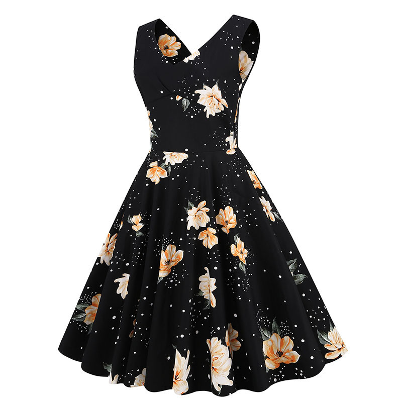 1950s 60s Women Vintage Dress Summer Floral Rockabilly Retro Swing Dress Rockabilly  Pinup Dancing Cotton Circle Dress