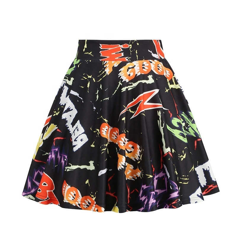 High Waist A-line School Uniform Short Skirt Women Pleated Printed Mini Skirt