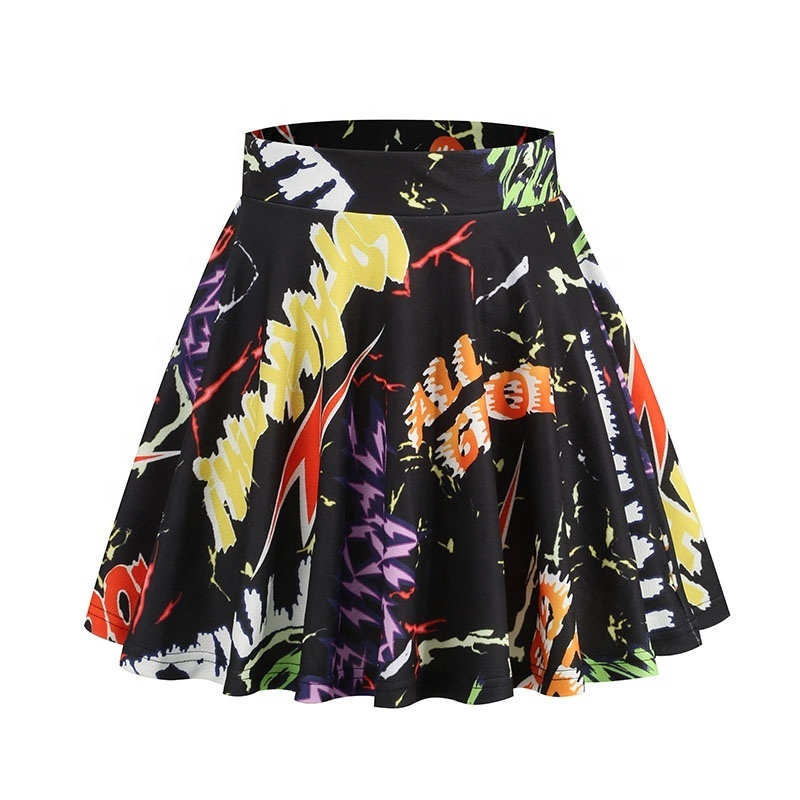 High Waist A-line School Uniform Short Skirt Women Pleated Printed Mini Skirt