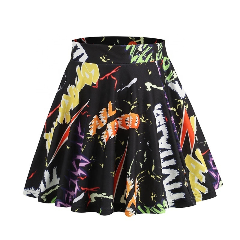 High Waist A-line School Uniform Short Skirt Women Pleated Printed Mini Skirt