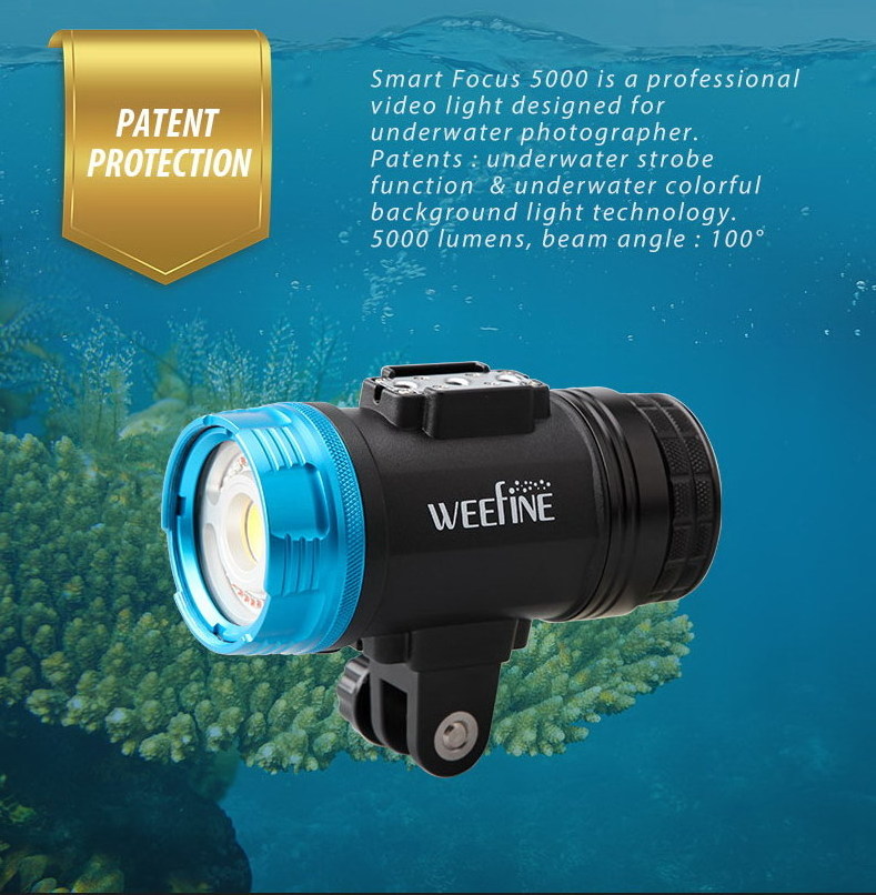 WEEFINE WF082 Smart Focus 5000 new  5000 Lumens Video Light with Strobe Mode for underwater dive flashlight