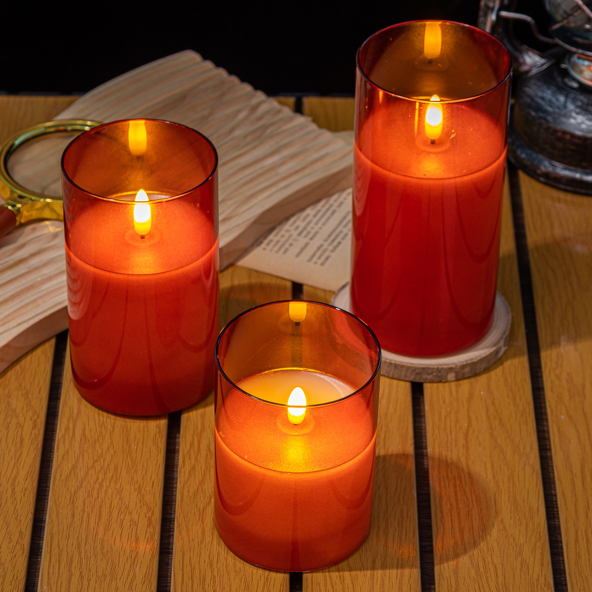 RED glass Newish Flameless Taper Candle Home Decorations Floating Hanging Led Candles for Wedding DecorationD7.5*H10/12.5/15CM