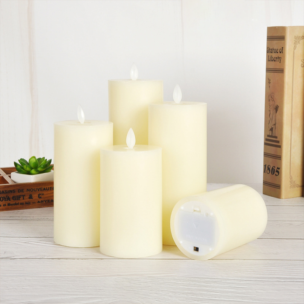 Battery Operated Ivory Color swing Candle Wick Real Flame Wax Led Flameless Flicking Candles For Wedding Table DecorationD7.5