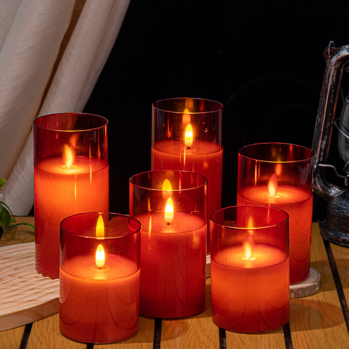 RED glass Newish Flameless Taper Candle Home Decorations Floating Hanging Led Candles for Wedding DecorationD7.5*H10/12.5/15CM