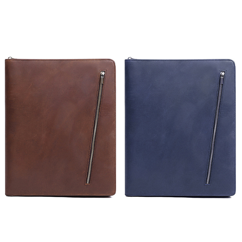 Professional Custom Top Quality Genuine Leather Business Portfolio Bag File Folder A4 Document Folder Binder With Card Holder