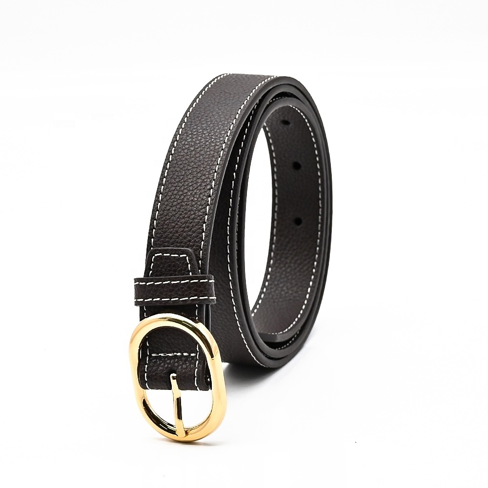 Factory Custom Fashion Retro Stitching Ladies Girls Alloy Pin Buckle Genuine Cow Leather Dress Jeans Waist Belt for Women