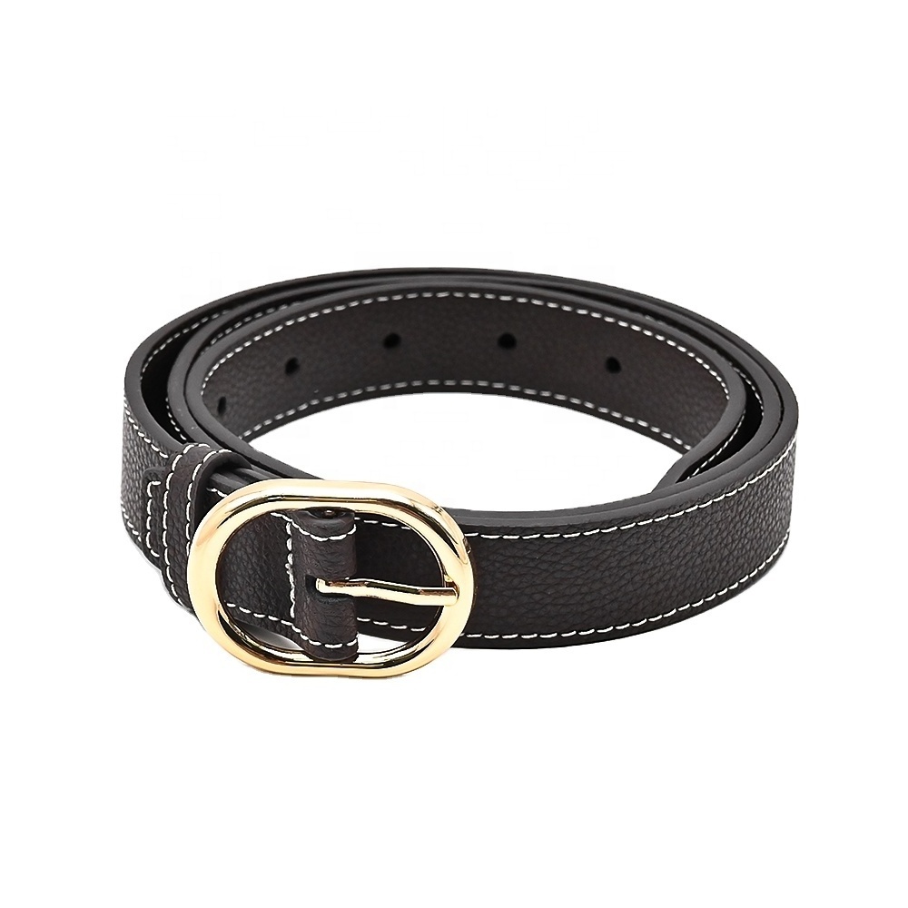 Factory Custom Fashion Retro Stitching Ladies Girls Alloy Pin Buckle Genuine Cow Leather Dress Jeans Waist Belt for Women