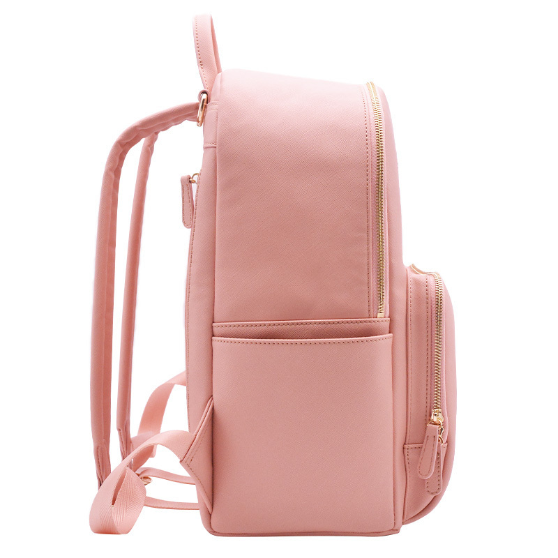 Luxury Custom Logo Vegan Leather Travel Baby Care Nappy Changing Bags Pink Diaper Backpack Bag For Mom