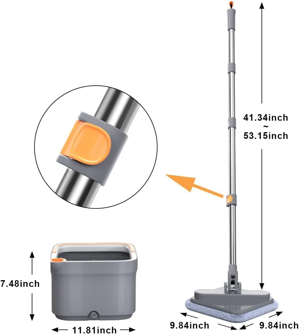 Sobam Spins Square Mop M16 Spins Mop and Bucket Separate Clean and Dirty Water Bucket with Wringer Set