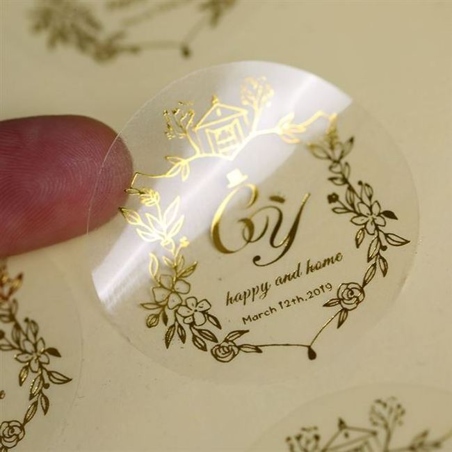 Custom Print Circle Transparent Rose Gold Adhesive Sticker