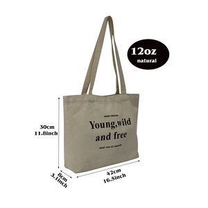 reusable heavy duty canvas shoulder shopping tote bag custom logo with pocket and zipper