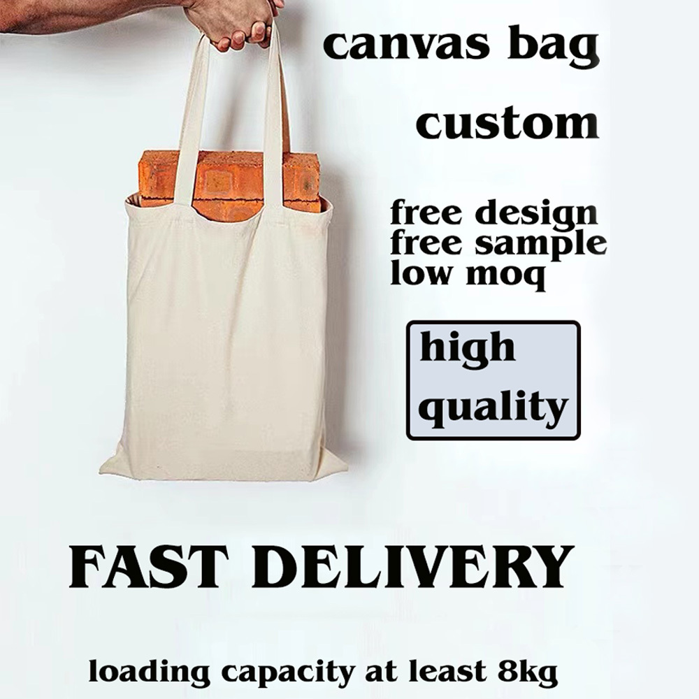 reusable heavy duty canvas shoulder shopping tote bag custom logo with pocket and zipper