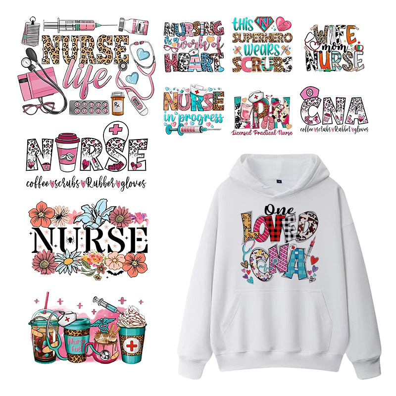 Wholesale Custom Nurse Heat Transfer Sheets Vinyl Heat Press Transfer Designs Iron On Stickers Logo For Clothing