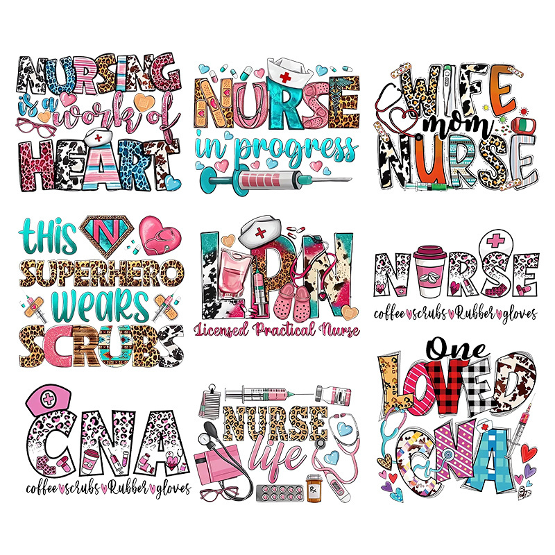 Wholesale Custom Nurse Heat Transfer Sheets Vinyl Heat Press Transfer Designs Iron On Stickers Logo For Clothing