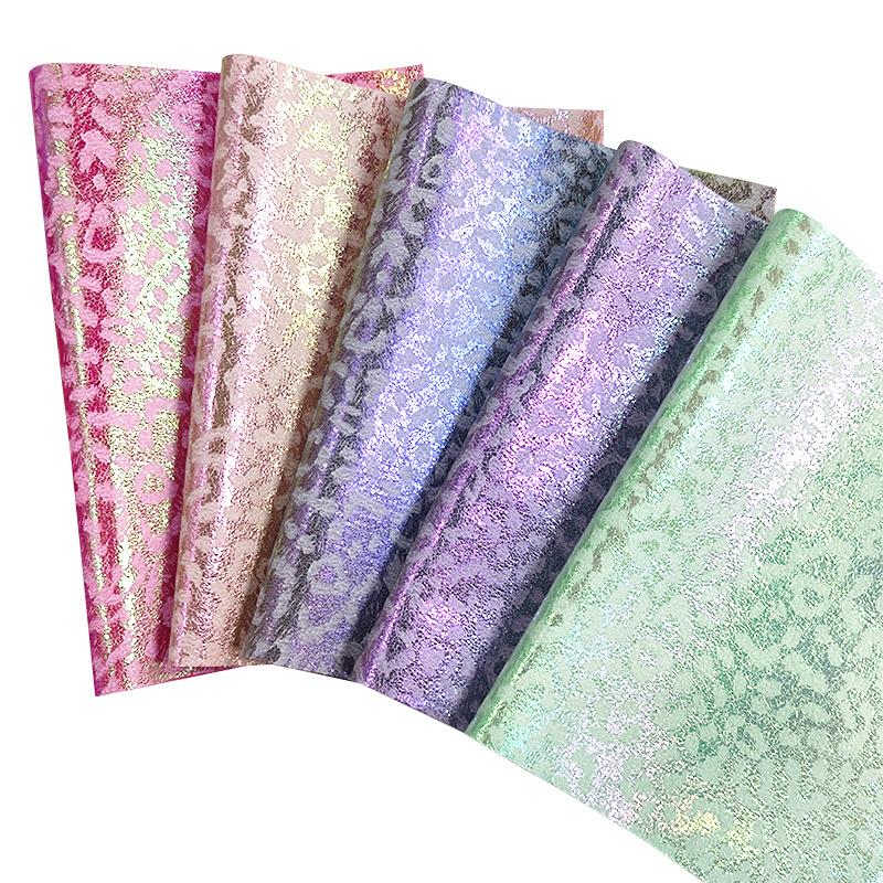 Iridescent Leopard Rainbow Patterned Printed Bursting Faux Leather for Making Hair-Bows/Handbags