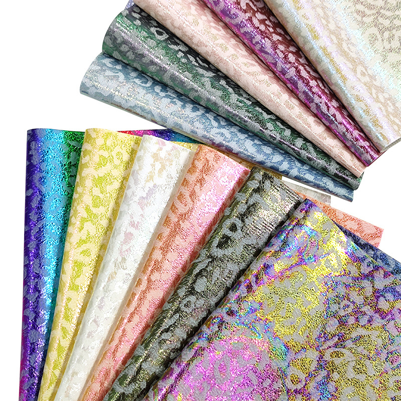 Iridescent Leopard Rainbow Patterned Printed Bursting Faux Leather for Making Hair-Bows/Handbags