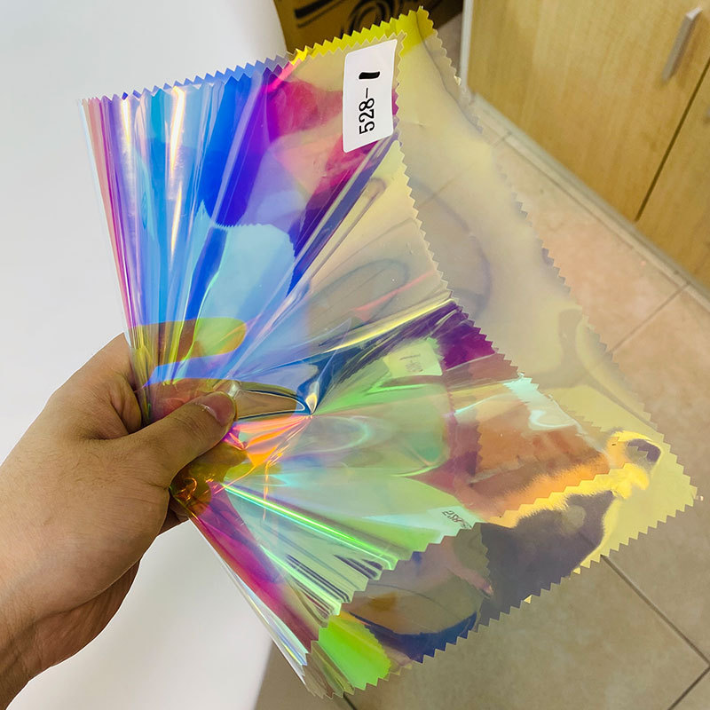 Transparent Self Adhesive Vinyl Film Holographic Rainbow Iridescent PVC Film For Lamination