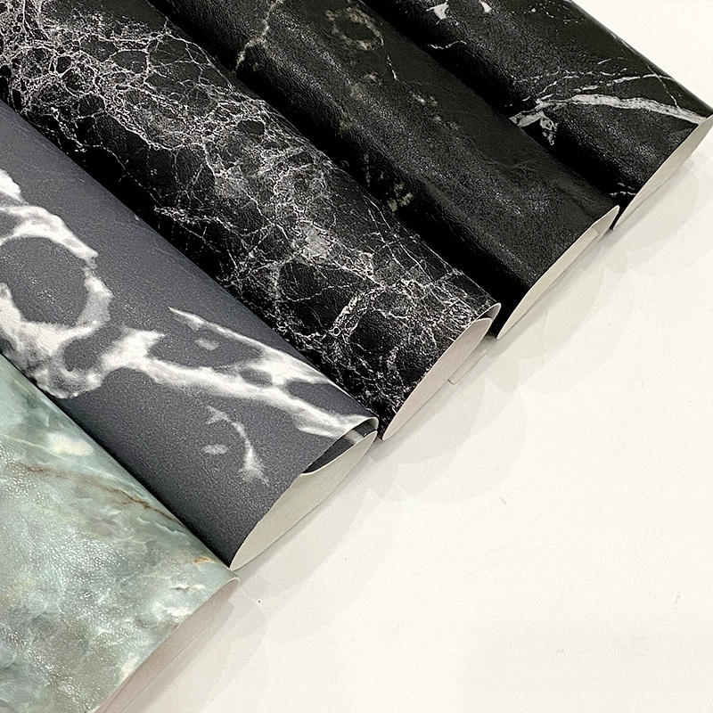 White Marble Grain Black Marble Printed Color PU Faux Leather Fabric Roll for Making pad Protective Cover