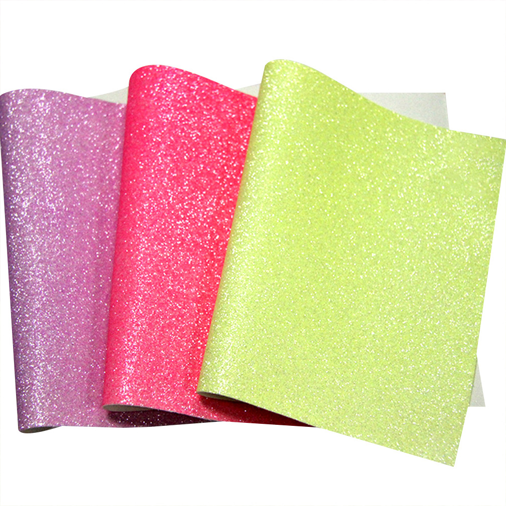 Fluorescent Plain Design Chunky Glitter PU Synthetic Artificial Leather Fabric for Making Decoration/Shoe/Bag/Craft