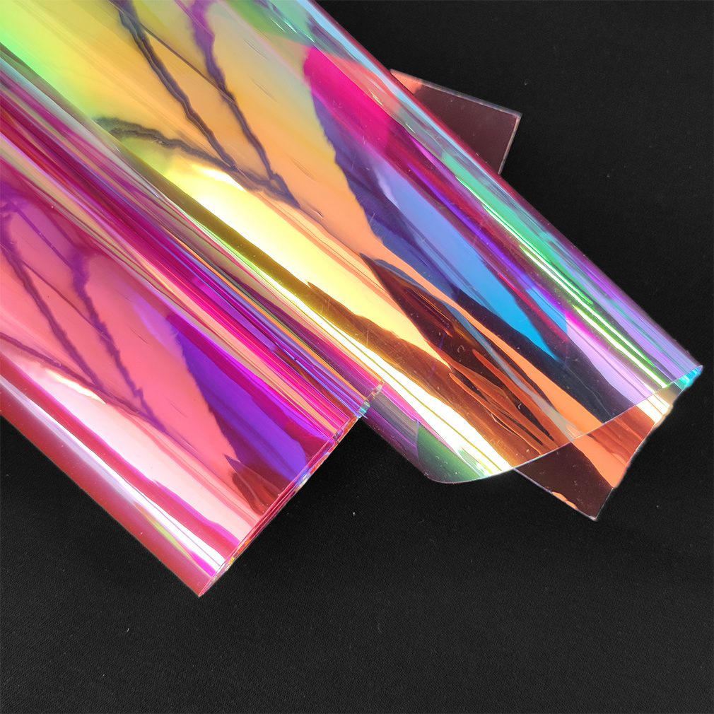 0.35-0.4mm Holographic Dichroic Mirror Reflective Transparent PVC Clear Plastic Film for Shoe/Bag/Decorative Making