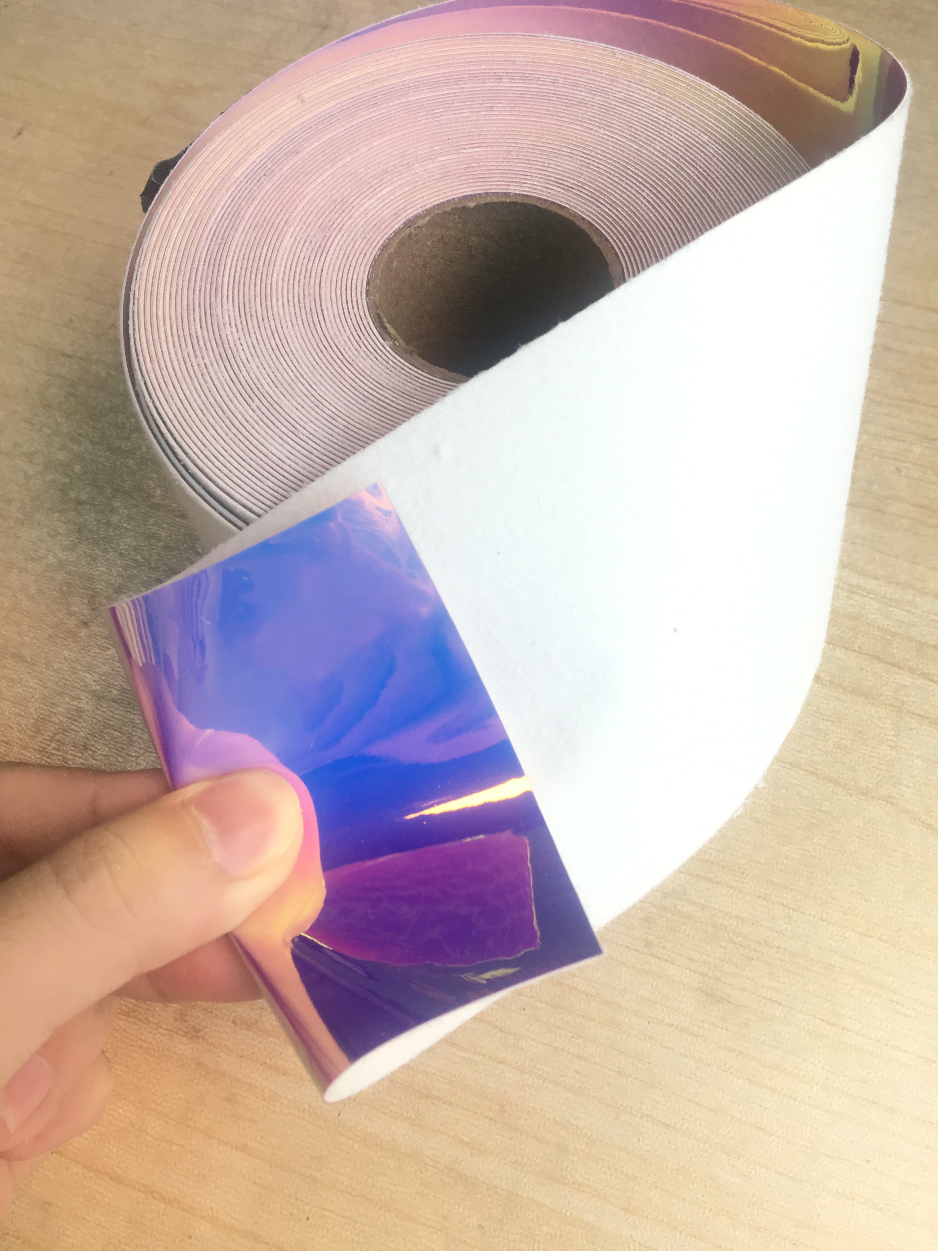 Plain Design Holographic Mirror Reflective Color Changing TPU Surface Artificial Leather Fabric For Making Shoe/Bag/Garment