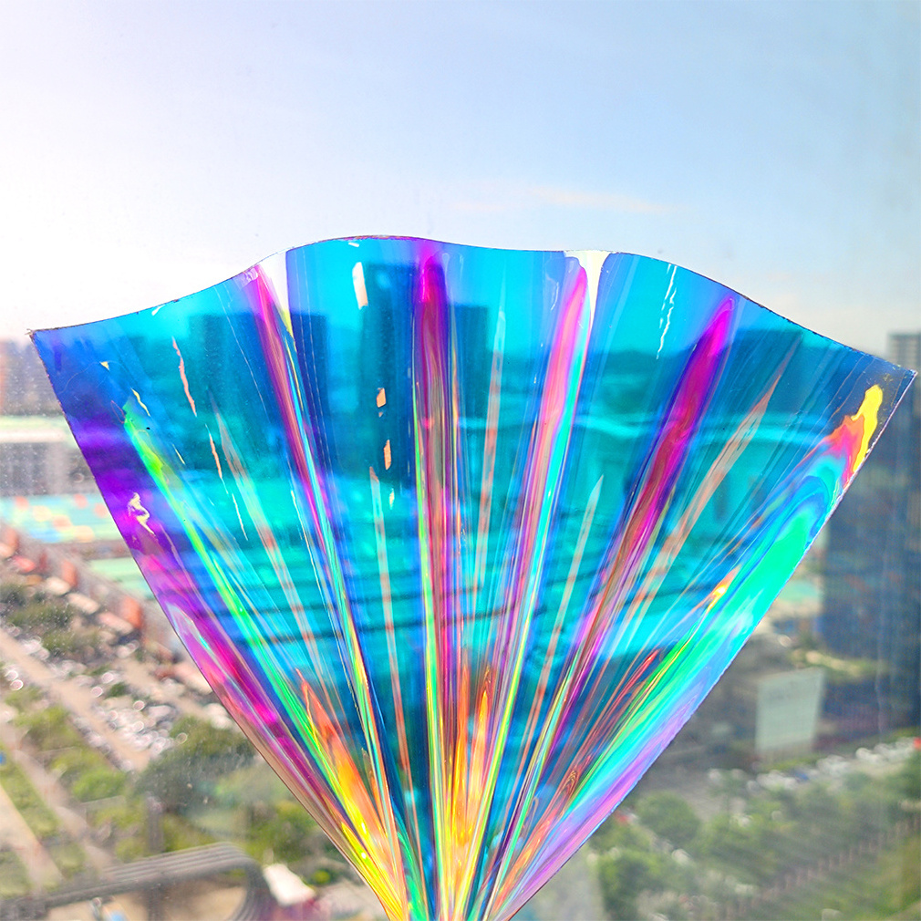 0.35-0.4mm Holographic Dichroic Mirror Reflective Transparent PVC Clear Plastic Film for Shoe/Bag/Decorative Making