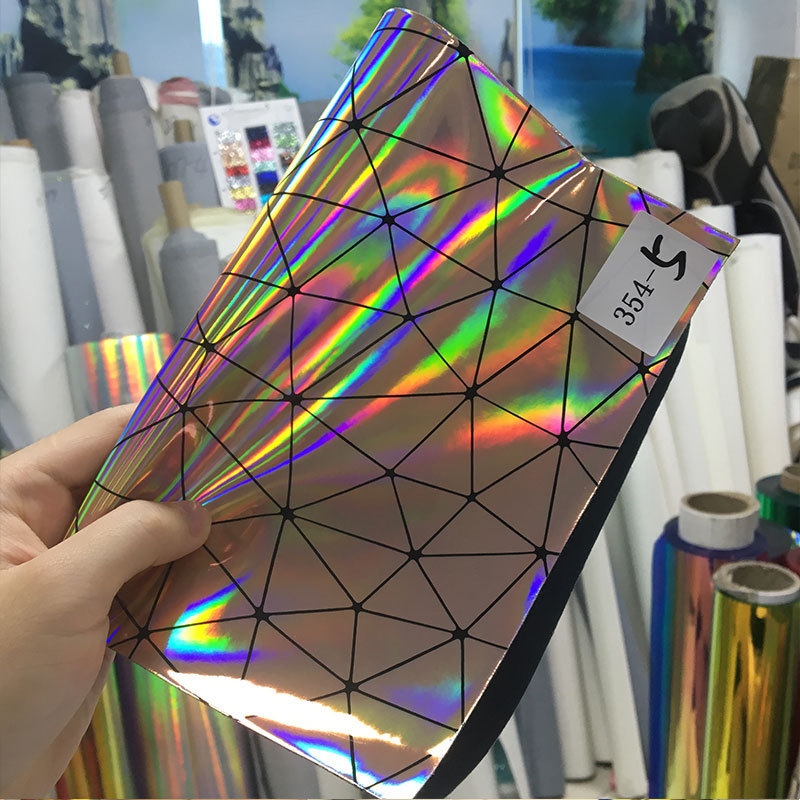 PU holographic metallic Faux fabric leather with spider web pattern for making bags and decoration