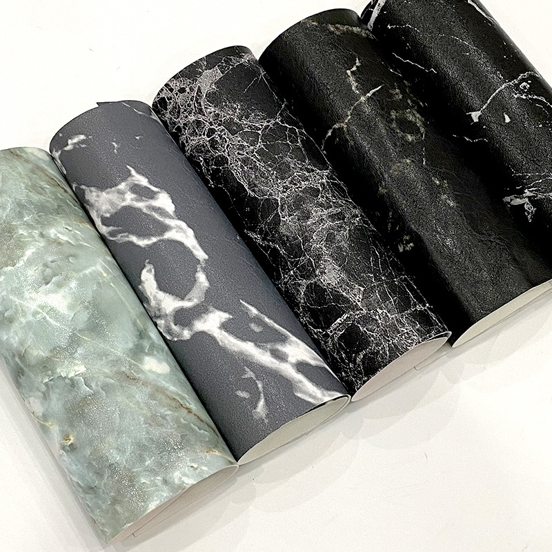 White Marble Grain Black Marble Printed Color PU Faux Leather Fabric Roll for Making pad Protective Cover