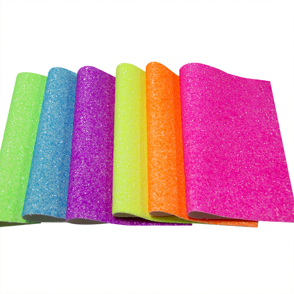 Fluorescent Plain Design Chunky Glitter PU Synthetic Artificial Leather Fabric for Making Decoration/Shoe/Bag/Craft