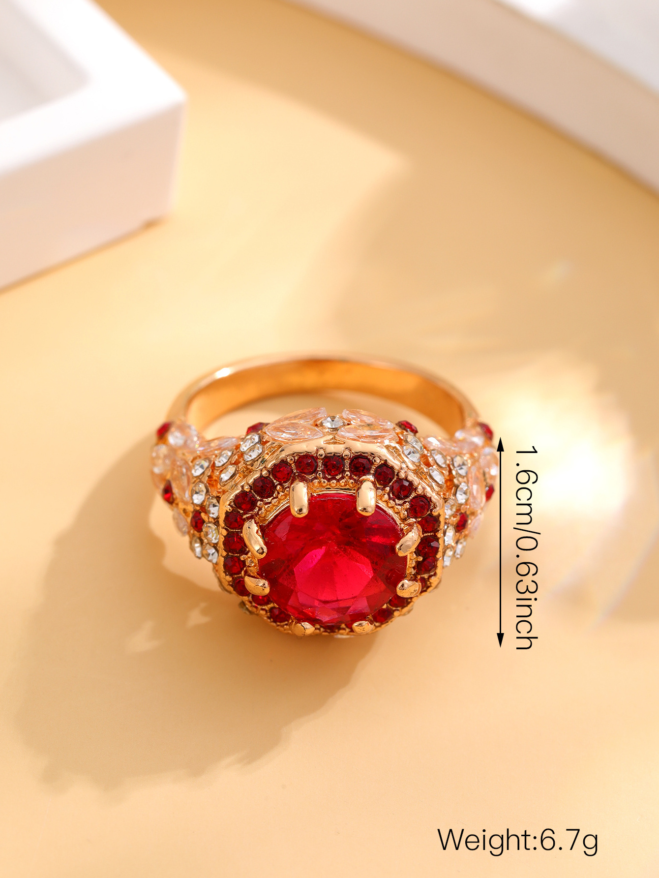 Jewelry fashion trend Light luxury personality style Red Zircon diamond 18k ring for women