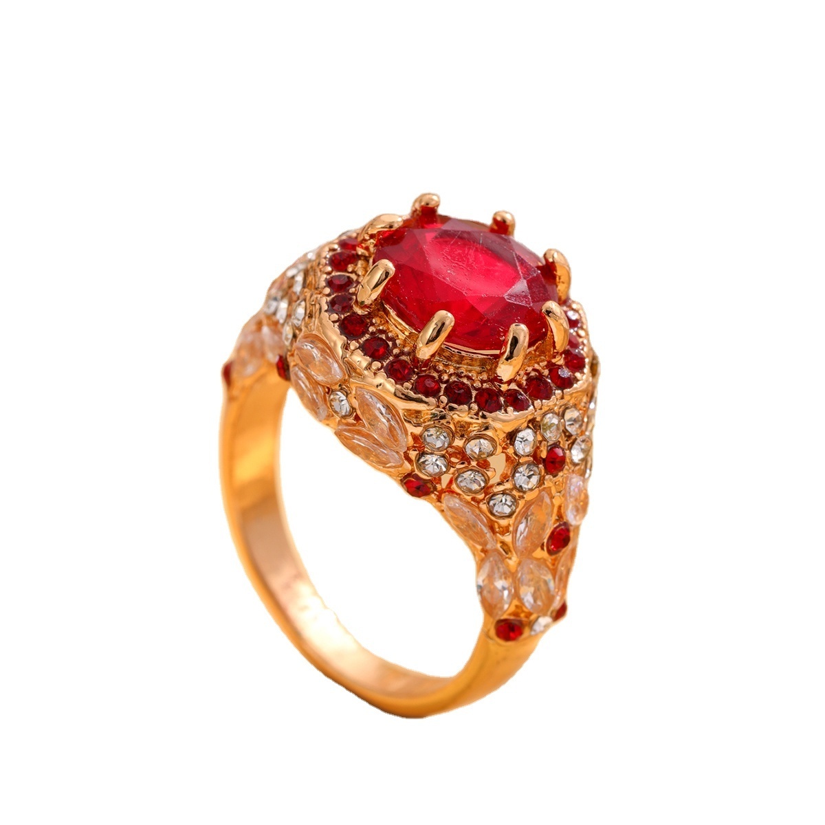 Jewelry fashion trend Light luxury personality style Red Zircon diamond 18k ring for women