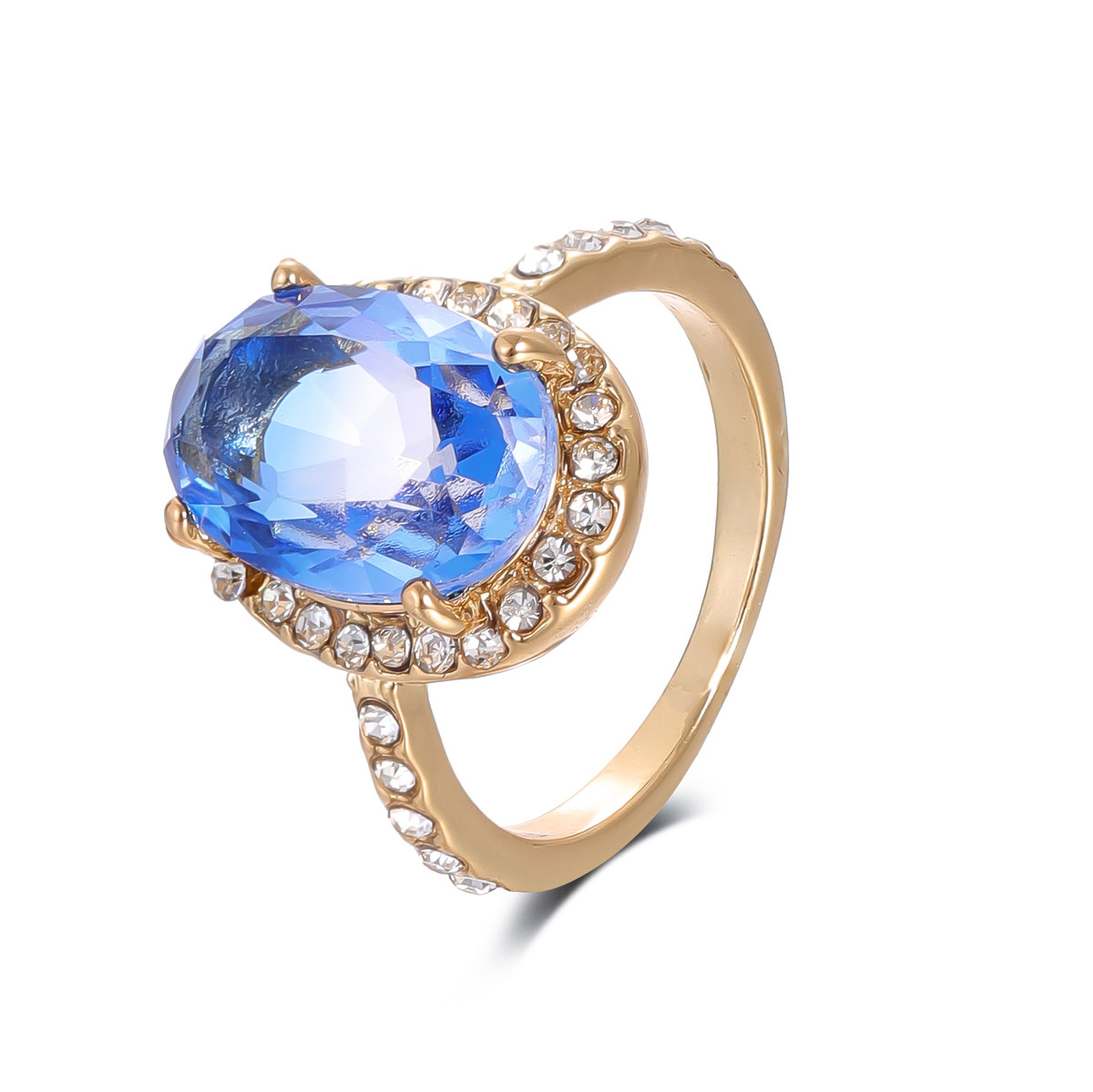 Jewelry European exquisite elegance classic style round royal blue diamond Heart of the Sea ring for women