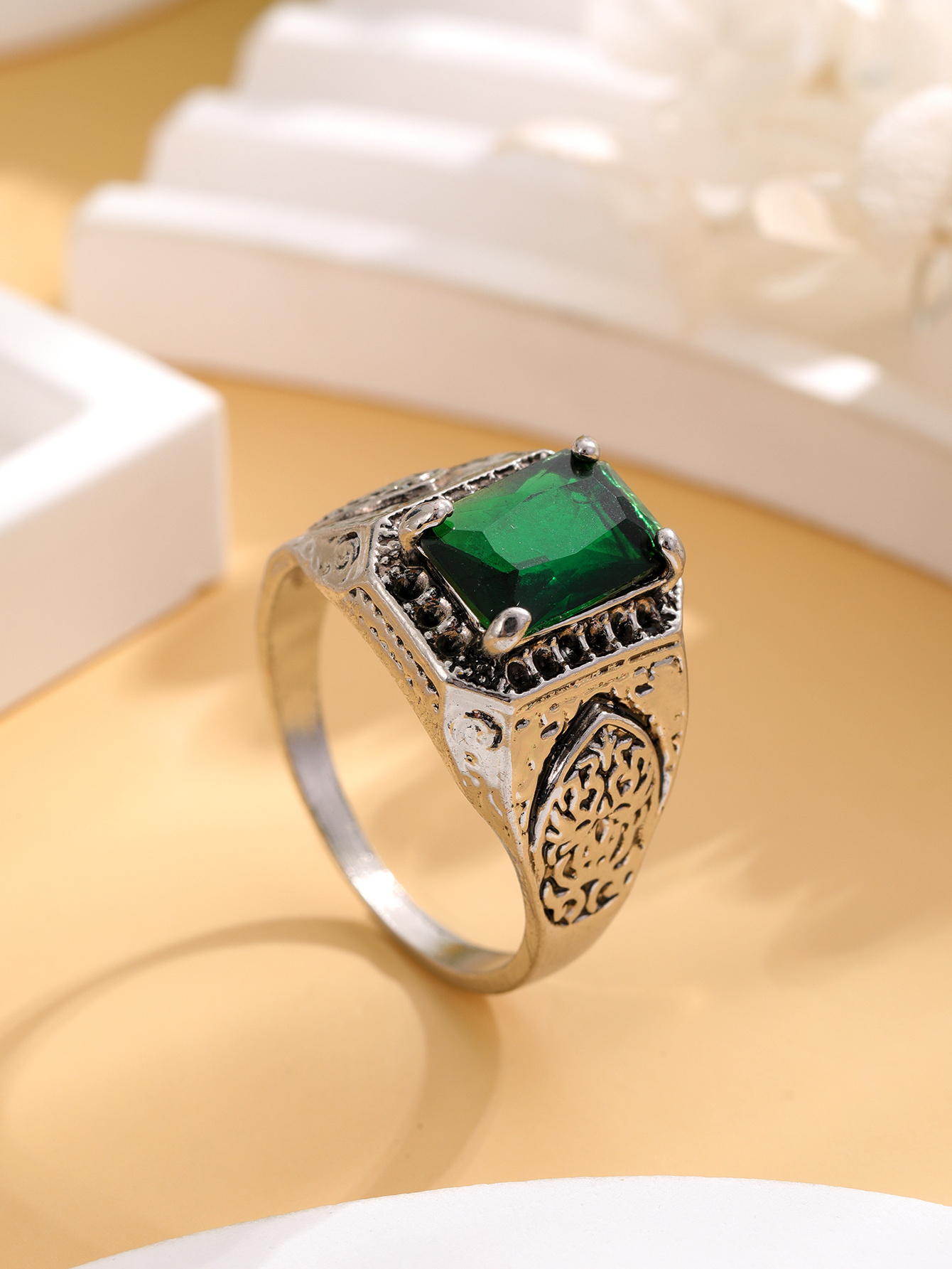 Jewelry European vintage trend personality style glass 925 sterling silver fashion women's ring