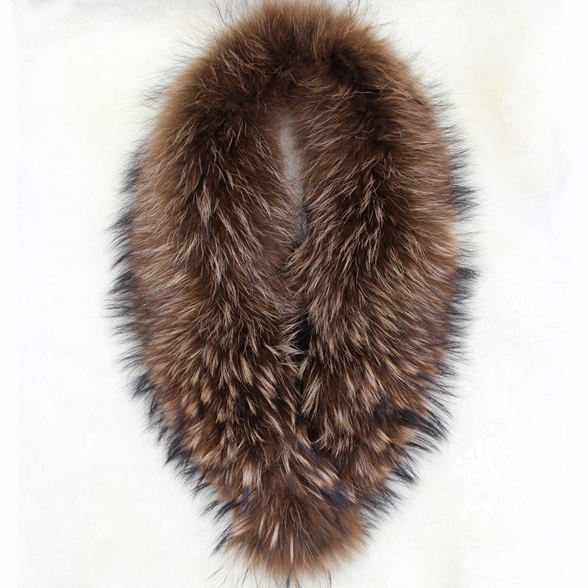 XJ Winter Hot Sale coat collar Luxury Soft Warm Fluffy Brown Detachable Real Raccoon Fur Collar