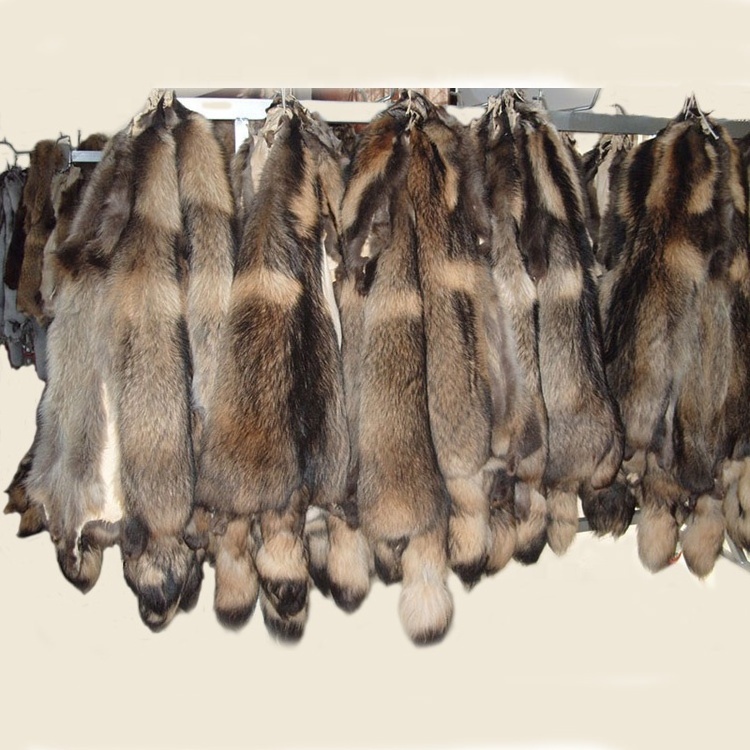 High Quality Dressed Natural Color Real Fur Pelts  Chinese Raccoon Fur Hides Skins