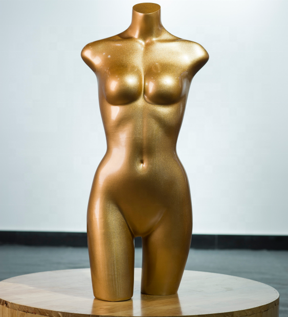 Headless fashionable gold plastic half form female mannequin for swimwear