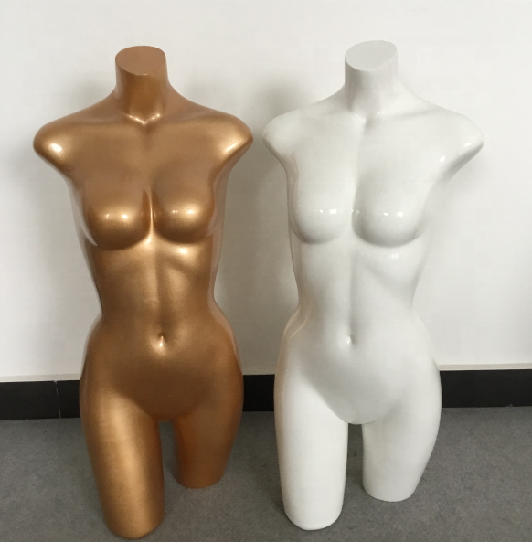 Headless fashionable gold plastic half form female mannequin for swimwear