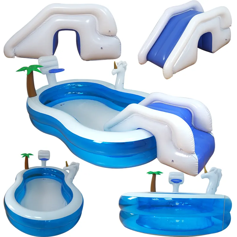 Outdoor kiddie pool float inflatable swimming pool with slide cheaper price blow up inflatable water slide pool for adult kids