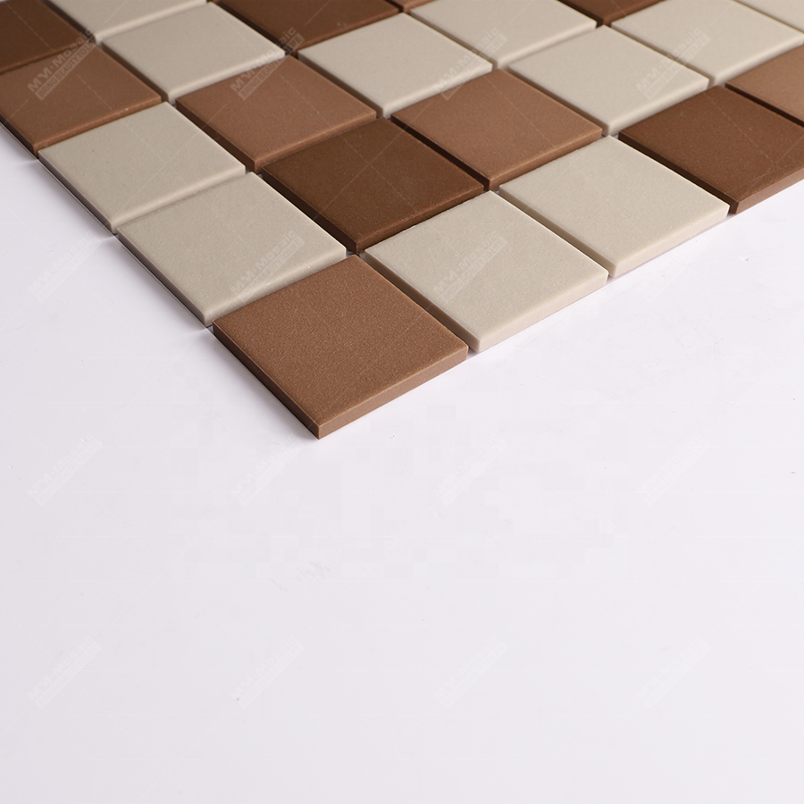 48x48mm Square Brown Mix Fullbody Unglazed Anti Slip Ceramic Mosaic Wall Tile For Hotel Bathroom Kitchen Shower Floor Decoration