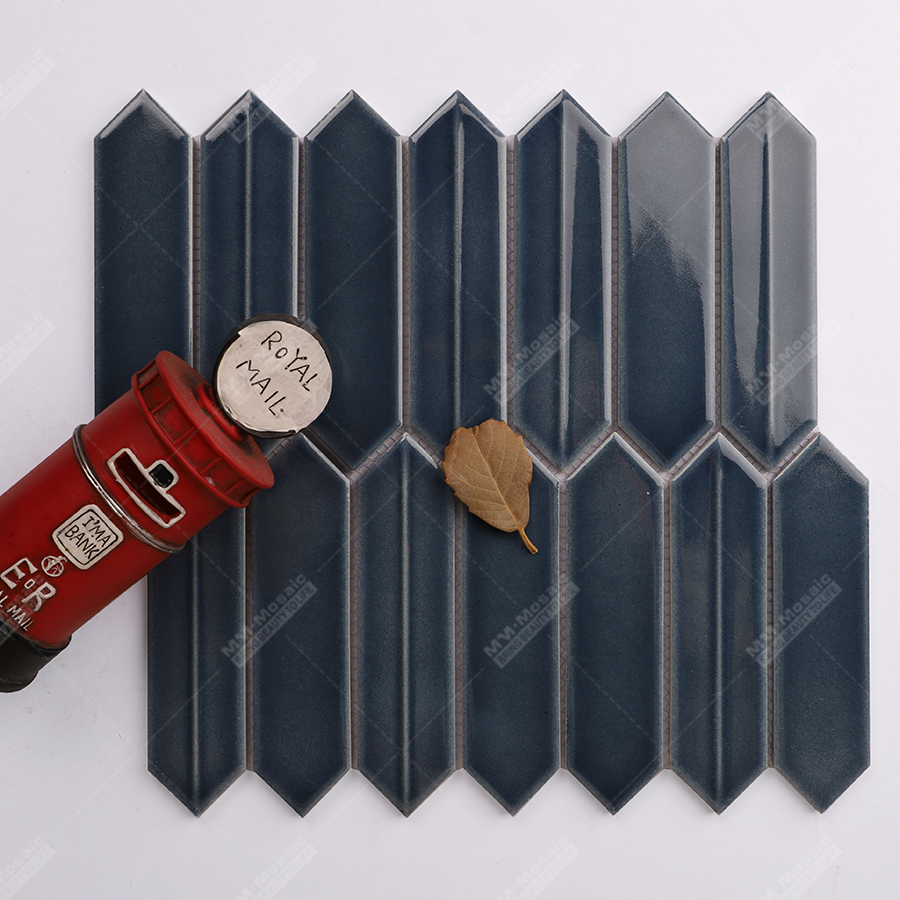 Foshan Factory Hotel Home Bar Bathroom Backsplash Kitchen Glossy Glazed Blue Ceramic Picket Shape Mosaic Hexagon Wall Tiles