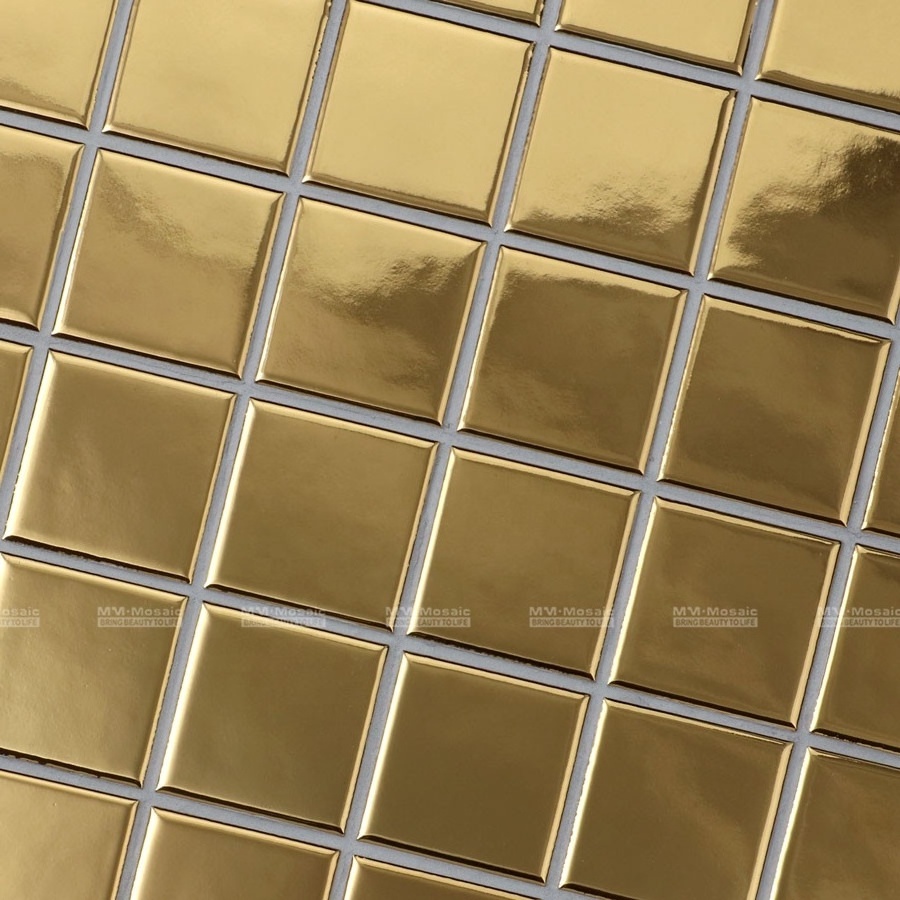 New Products Factory Supply Price Mirror Glossy Surface 48x48mm Square Mosaic Wall Tiles Gold For Wall Application