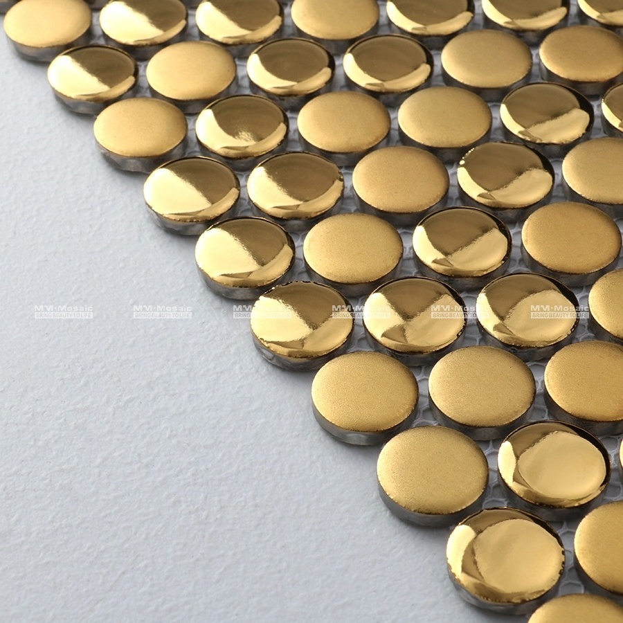 Factory Price Glossy Mix Matte 19mm Circle Ceramic Wall Penny Round Gold Mosaic Tile For House Kitchen Backsplash Bathroom Wall