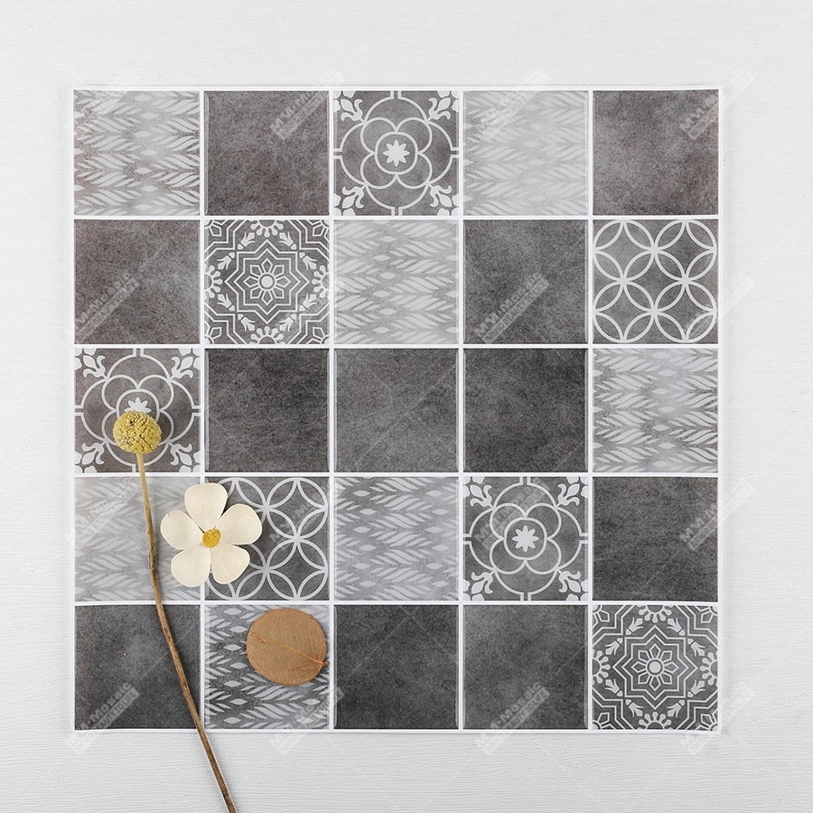 12x12 Moroccan Grey Vinyl Square PVC Self Adhesive Bathroom Mosaic Peel And Stick Backsplash Wallpaper Tile For Kitchen Wall