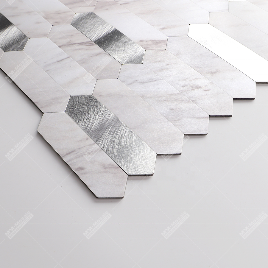 Marble Hexagon Picket Pvc Vinyl Stick On Mosaic Self Adhesive Peel And Stick Tile For Shower Bathroom Wall Kitchen Backsplash