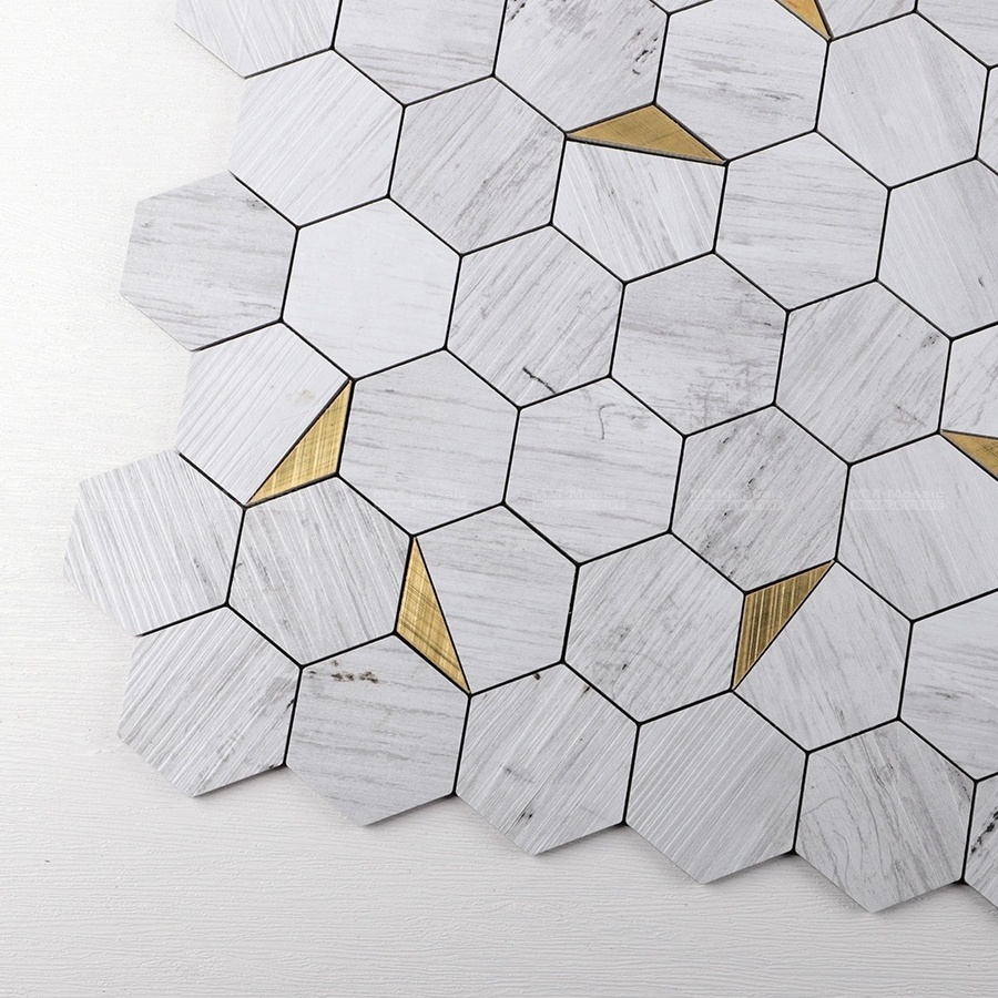 Modern Decor Hexagon PVC Vinyl Self Adhesive Mosaic Sticker Peel And Stick Backsplash Tiles For Kitchen Bathroom Bedroom Wall