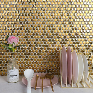 Factory Price Glossy Mix Matte 19mm Circle Ceramic Wall Penny Round Gold Mosaic Tile For House Kitchen Backsplash Bathroom Wall